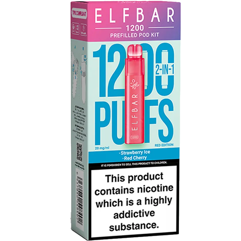 Elf Bar 1200 2-in-1 red edition pod kit box.