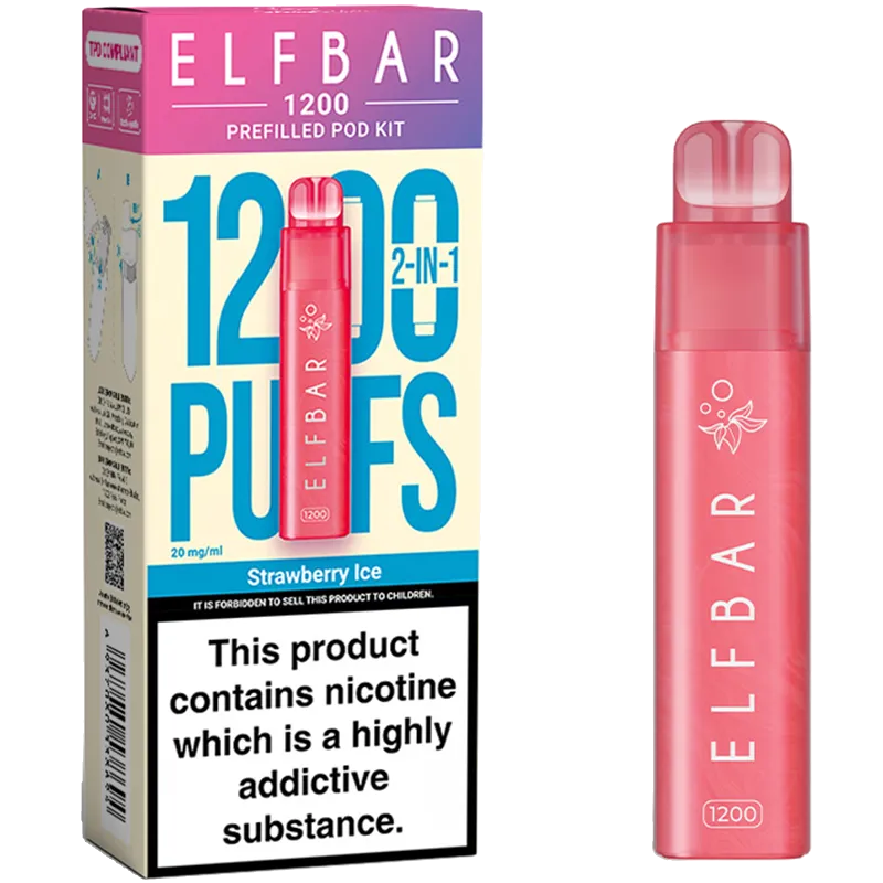 Elf Bar 1200 2-in-1 Strawberry Ice pod kit and box.