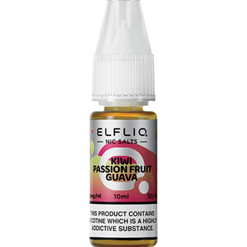 Kiwi passionfruit guava ELFLIQ 5mg e-liquid.