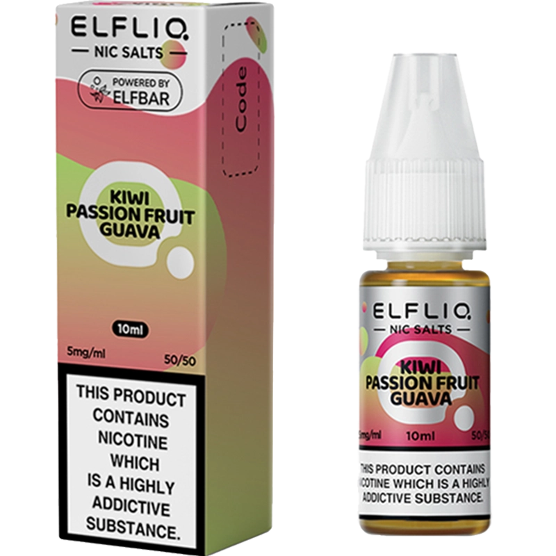 Kiwi passionfruit guava ELFLIQ 5mg e-liquid and box