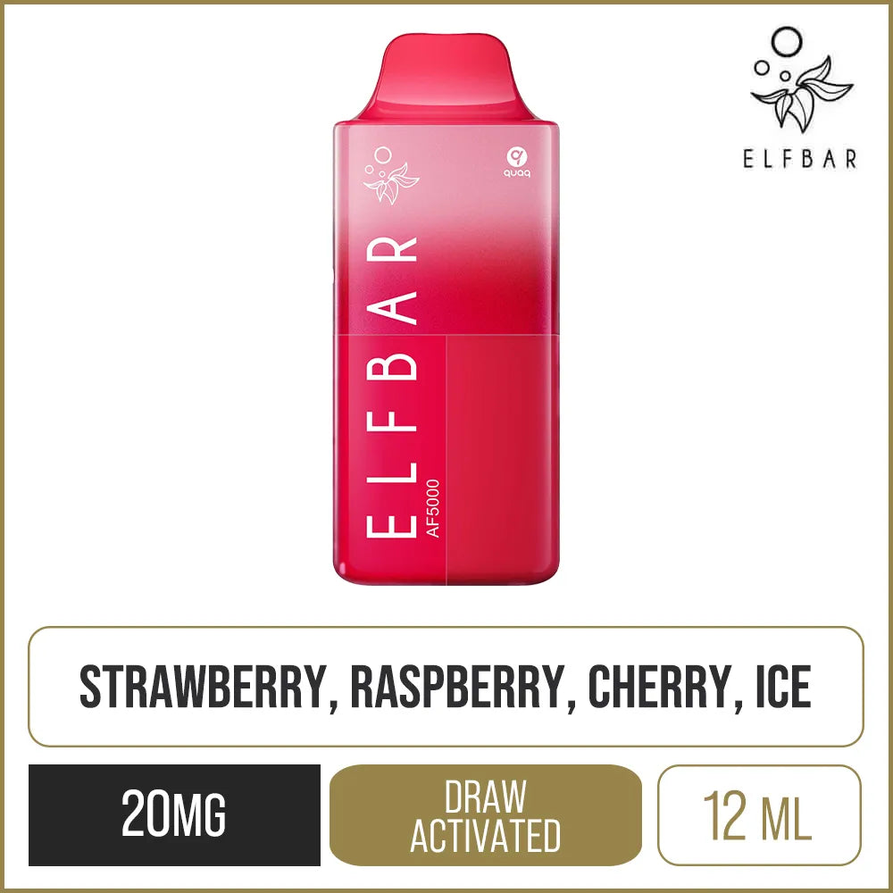 Elf Bar AF5000 Strawberry Raspberry Cherry Ice Rechargeable Disposable Vape 12ml