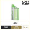 Double apple flavoured Lost Mary 4in1 pod kit on a white background with product information below in gold boxes.