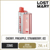 Lost Mary 3200 4in1 fruits edition pod kit on a white background with product information below in gold boxes.