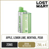 Lost Mary 3200 4in1 pod kit on a white background with product information below in gold boxes.