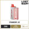 Strawberry ice flavoured Lost Mary 4in1 3200 pod kit on a white background with product information below in gold boxes.