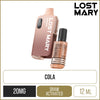 Lost Mary BM6000 cola flavoured disposable vape on a white background with product information below in gold boxes.
