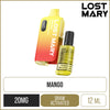 Triple mango flavoured Lost Mary BM6000 disposable vape on a white background with product information below.