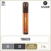 Creamy tobacco flavoured Vuse GO 1000 disposable vape on a white background with product information below in gold boxes.