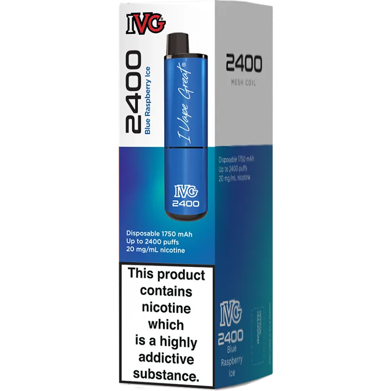 IVG 2400 Blue Raspberry Ice Disposable Vape 8ml