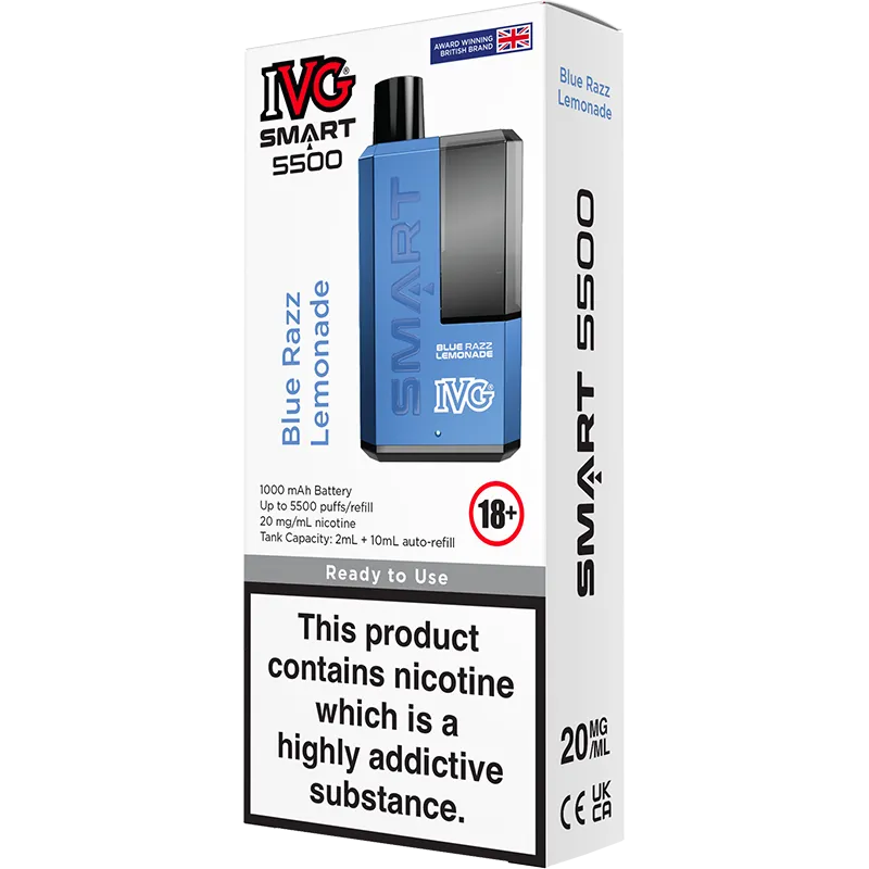 IVG Smart 5500 Blue Razz Lemonade Rechargeable Disposable Vape 12ml