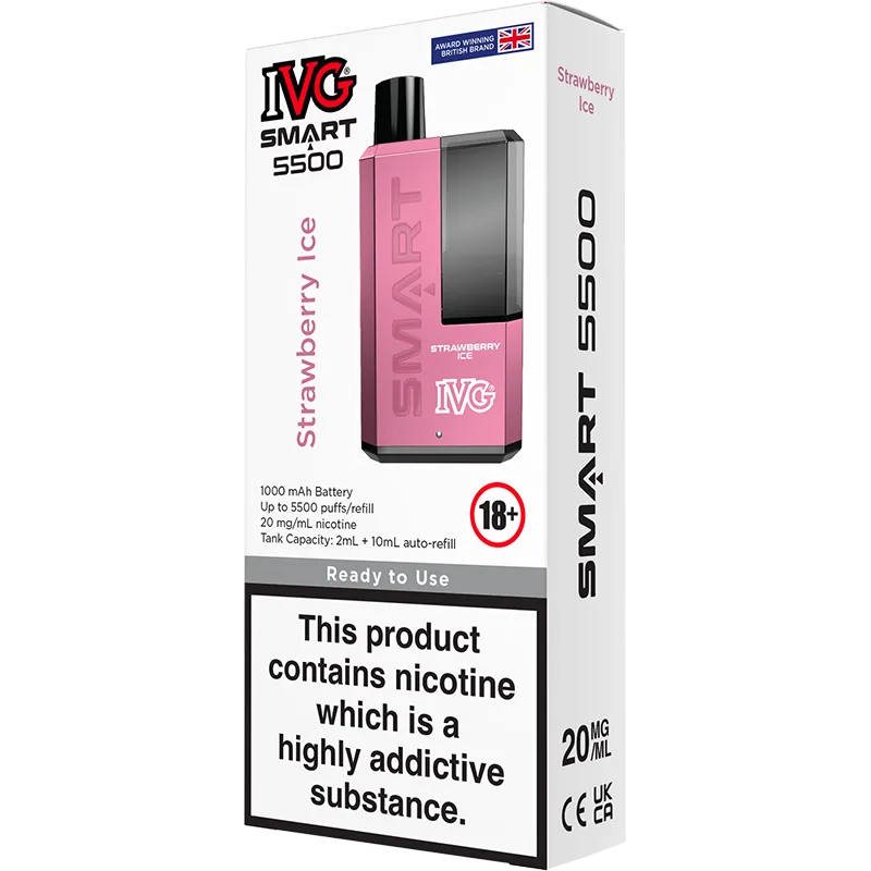 IVG Smart 5500 Strawberry Ice Rechargeable Disposable Vape 12ml