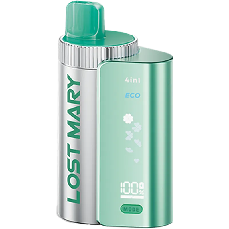 Menthol flavoured Lost Mary 4in1 3200 pod kit on a white background with product information below.