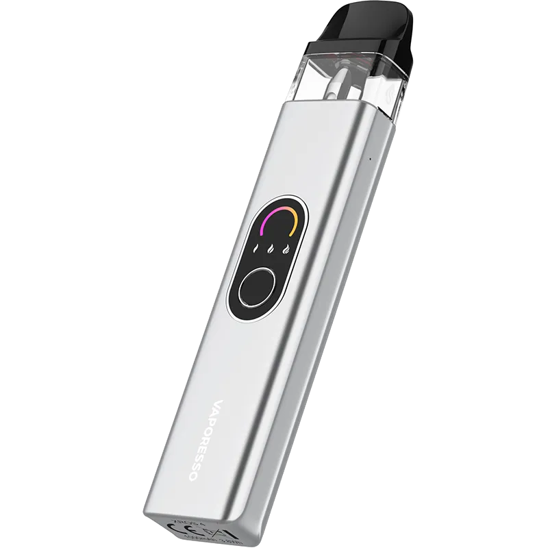 Vaporesso XROS 4 three quarter in silver.