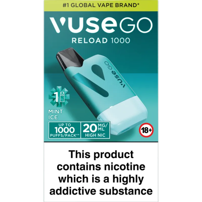 Mint ice Vuse GO Reload 1000 pod kit box.